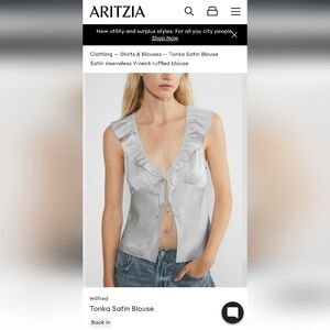 Aritzia "Winfred" Tonka Satin Sleeveless V-Neck Ruffled Blouse - SZ. XS